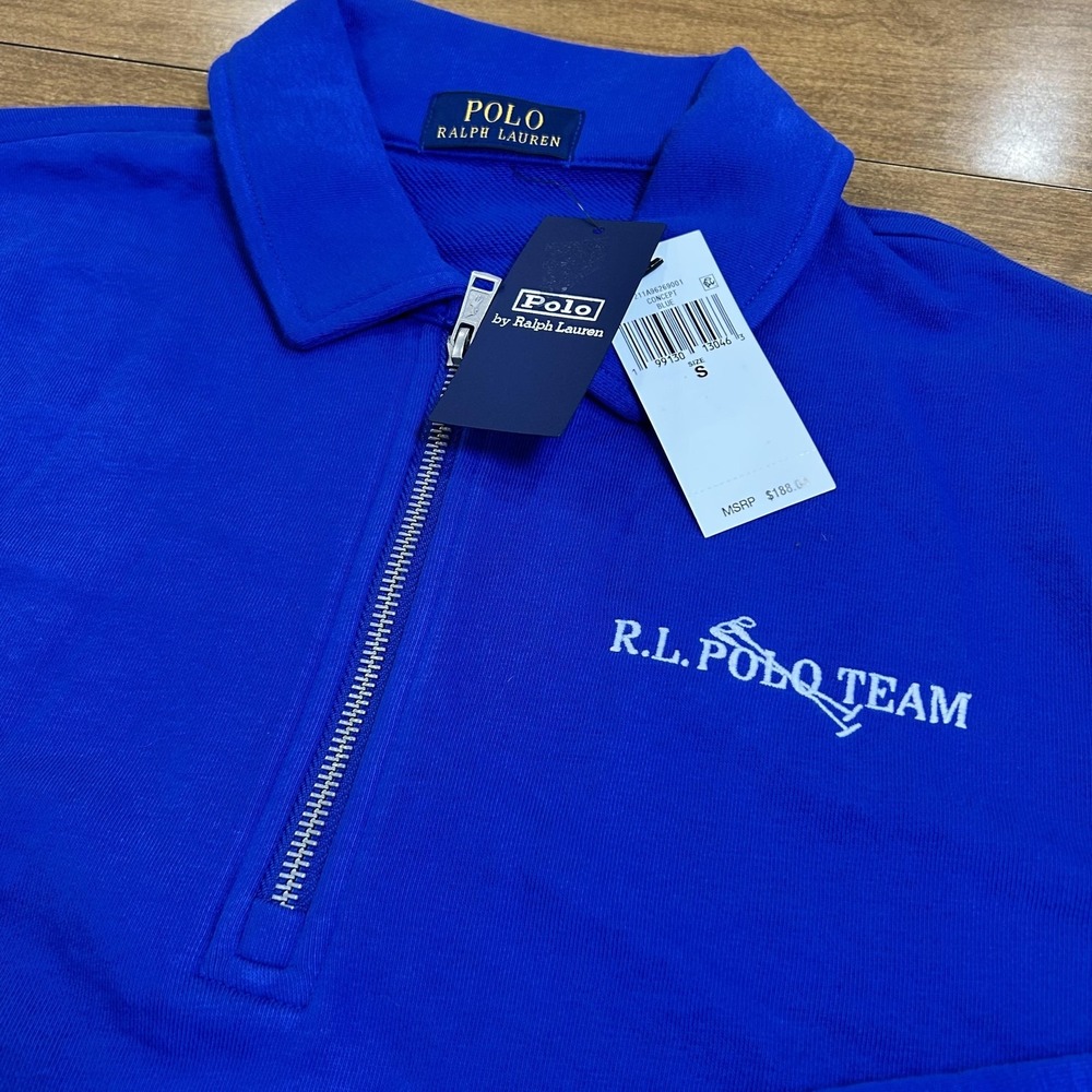 Polo Ralph Lauren Sweatshirt Mens S Blue RL Polo Team 1/4 Zip Collared NWT